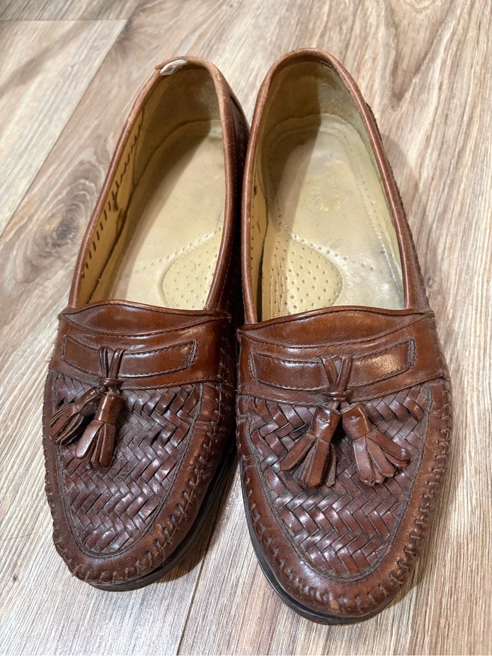 G.H. Bass Cabazon II Vintage Men’s 9 D Woven Leather Tassel Loafers Brown Brazil